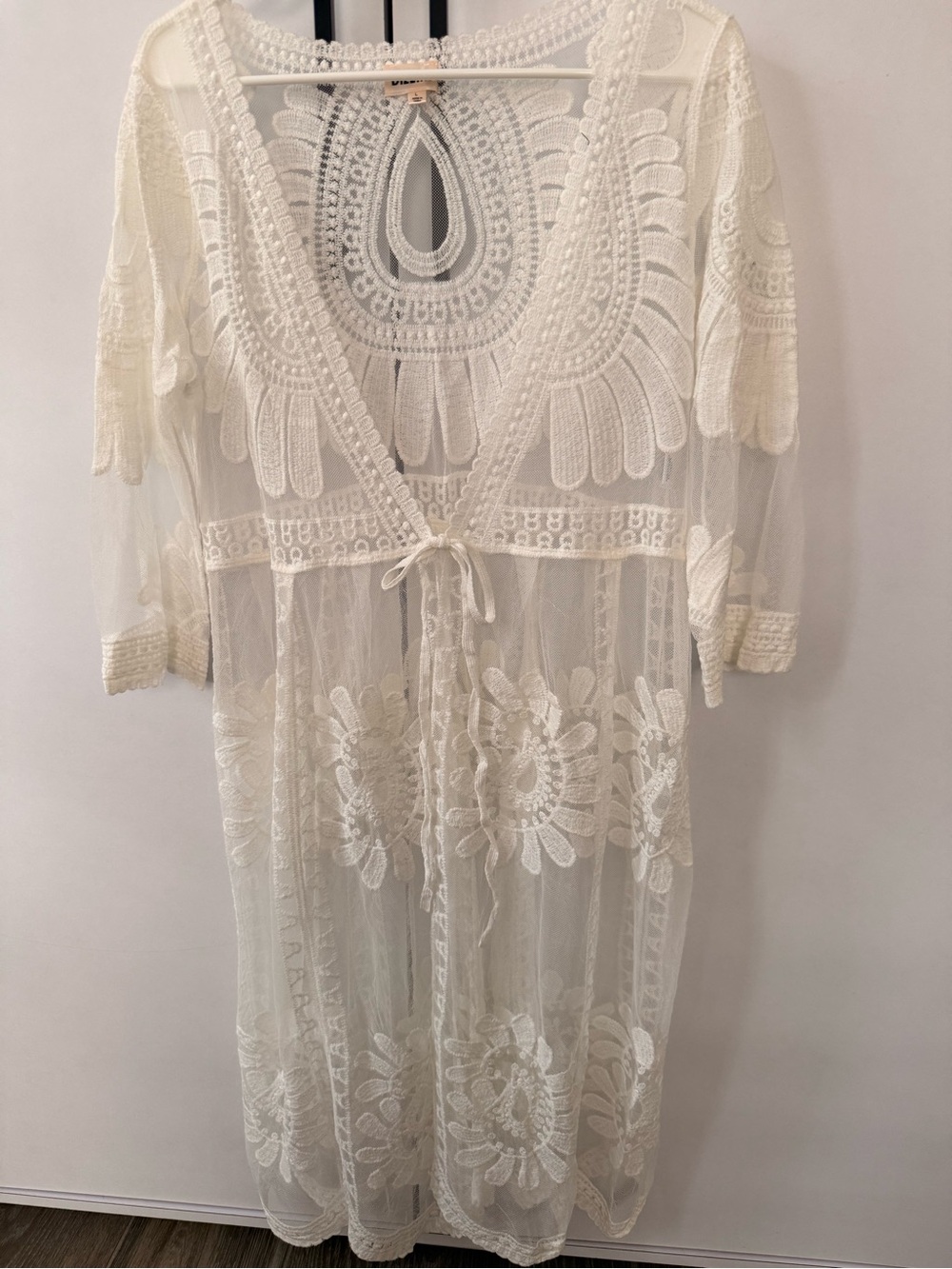 Sheer Embroidered Lace Cover-Up - White